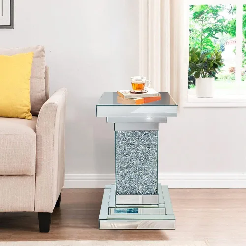 Miniatura 4 de Mesa auxiliar de plata con espejo de Pregaspor, mesa lateral cuadrada con incrustación de cristal, mesa de café moderna y hermosa para sala