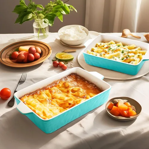 Miniatura 7 de Cacerolas para horno, platos de cerámica para hornear, bandeja para lasaña con asas, bandeja de porcelana para hornear profunda, juego de ollas