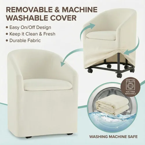 Miniatura 3 de KISLOT Sillas de comedor tapizadas con ruedas, funda lavable, sillas de comedor modernas con respaldo de barril y reposabrazos dobles para cocina
