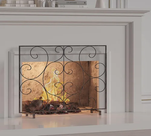 Miniatura 3 de Kingson Pantalla Decorativa Plana de Panel Único para Chimenea, Cubierta de Malla de Metal Duradera Hecha a Mano, Resistente al Calor, Protector