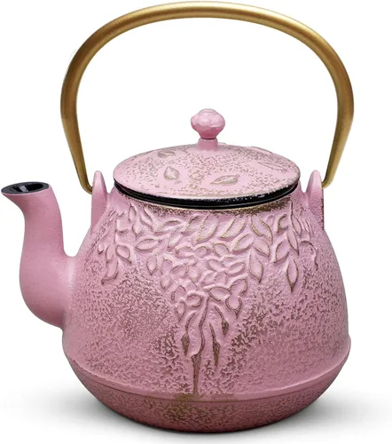 Miniatura 16 de Tetera, tetera japonesa de hierro fundido TOPTIER con infusor para hojas sueltas y bolsitas de té, tetera de hierro fundido segura para estufa Blanco