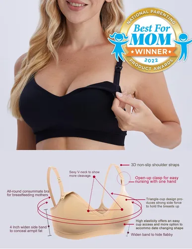 Miniatura 2 de HOFISH Sujetador de lactancia de maternidad para lactancia materna, embarazo, cuello en V profundo, camiseta sin varillas, con extensores y clips