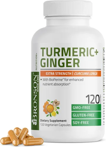 Miniatura 9 de Bronson Cúrcuma + jengibre extra fuerte apoyo para la salud y la digestión de las articulaciones con BioPerine, sin OMG, 60 cápsulas vegetarianas