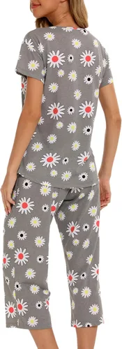 Miniatura 5 de ENJOYNIGHT Conjunto de pijama para mujer, ropa de dormir de algodón con pantalones capri, lindos pijamas