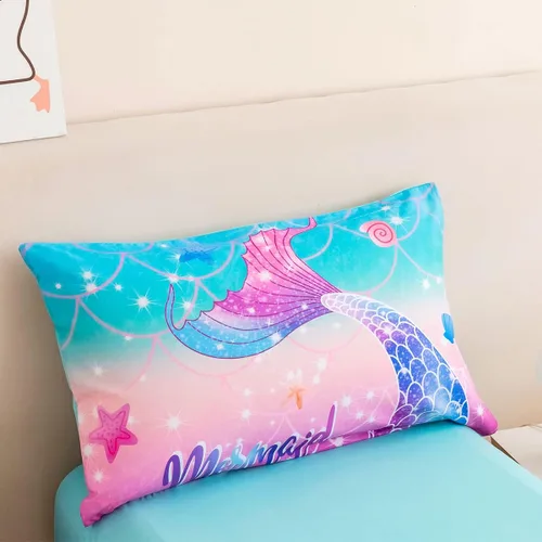 Miniatura 8 de ZRNBAST Juego de ropa de cama para niñas pequeñas de 4 piezas con cola de sirena, color rosa, turquesa, degradado, arco iris, colorido, ropa de cama