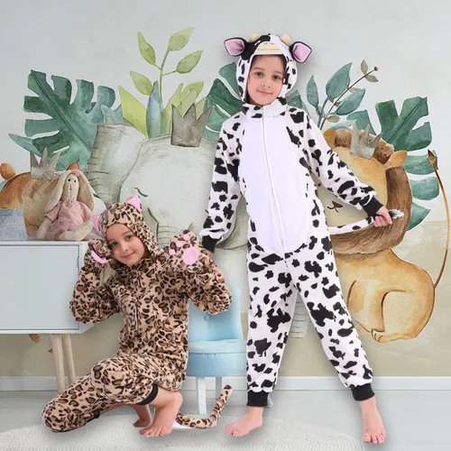Miniatura 5 de Wizland Disfraz de animal para niños, leopardo, vaca, mono, reno, gato negro, dálmata, muñeco de nieve, mono de Papá Noel