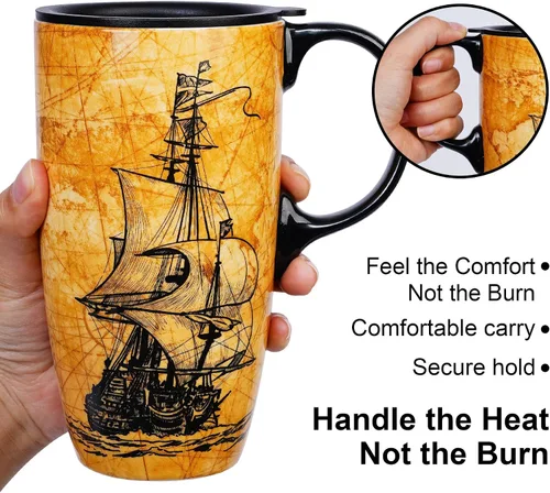 Miniatura 2 de Topadorn Taza de Viaje de Cerámica con Tapa y Asa - Taza de Café de Cerámica de 17 Oz Taza de Té Latte con Caja de Color, Tapa Resistente a VELERO