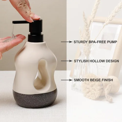 Miniatura 3 de BosilunLife Juego de 4 accesorios de baño de cerámica, dispensador de jabón hueco ondulado y artículos esenciales de tocador, beige de dos tonos