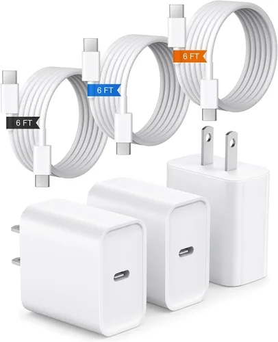Cargador iPhone 17 16 15 de carga rápida 3+3 Pack Cargador tipo C Cargadores USB C con cable de 1.8 metros para iPhone Air/17/17 Plus/17 Pro/17 Pro