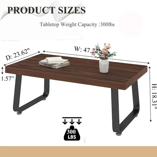 Miniatura 2 de HSH - Mesa de café rústica de nogal, mesa central moderna, mesa de café rectangular industrial para sala de estar, mesa de té simple de madera