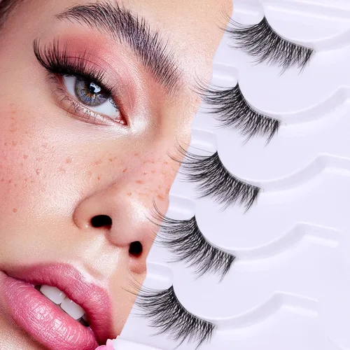Miniatura 10 de Pestañas postizas de zanlufly, de aspecto natural, de media longitud, de visón, pestañas postizas de ojo de gato, banda invisible ligera