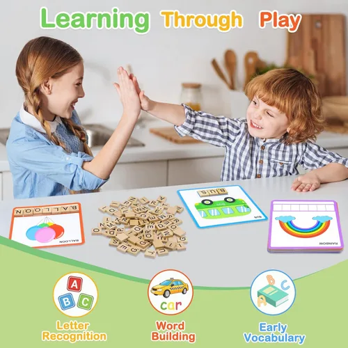 Miniatura 3 de Juego de ortografía para niños de 3 a 8 años, construcción de palabras y juegos de palabras a la vista, juguete de aprendizaje fonético con 100
