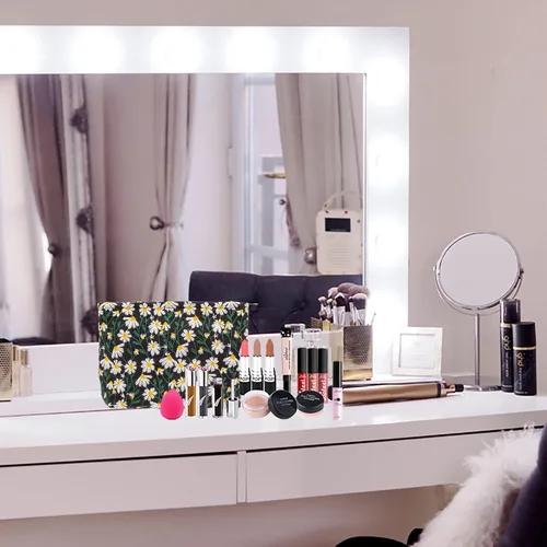 Miniatura 7 de Bolsas de maquillaje PAZIMIIK para bolso con cremallera, estuche cosmético, negro (Daisy Black), Floral