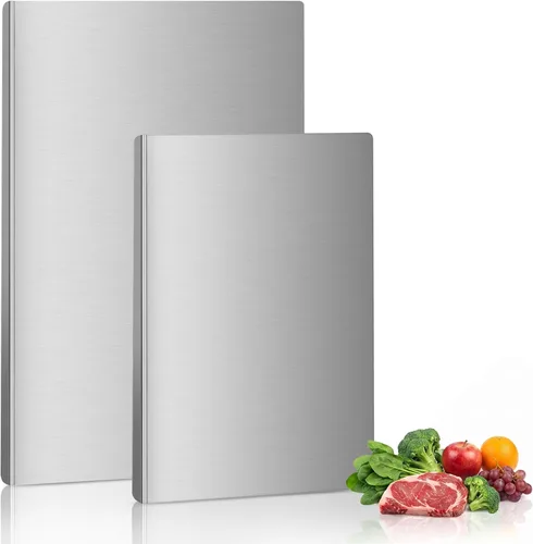 Miniatura 9 de Tabla de cortar de acero inoxidable con labio, tabla de cortar de cocina para cortar carne, verduras y frutas, 16 × 12 × 0.8 pulgadas