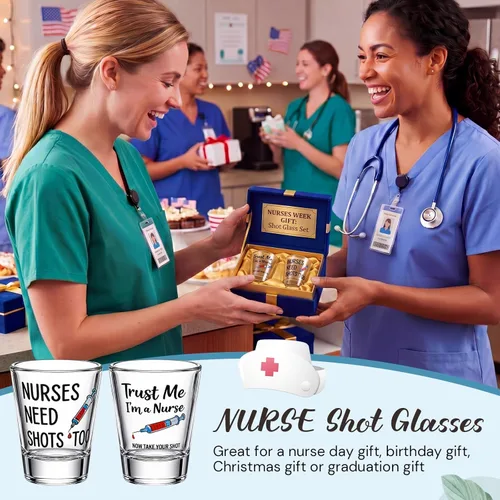 Miniatura 6 de Lounsweer Nurses Need Shots Too Shot Glass, Funny Nurse Gifts 2 oz Tequila Shot Glasses Mini Cups for Lpn Gifts for Nursing Graduation Party