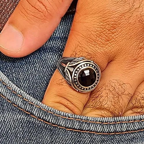 Miniatura 2 de Anillo de lujo de plata de ley 925 maciza con piedra de zafiro azul simulada para hombre