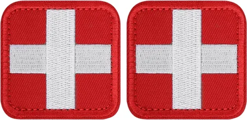 LIVANS Medic Cross Morale Patch, parche médico blanco de primeros auxilios, parches tácticos de gancho y bucle EMT, 2 paquetes para mochilas Rojo