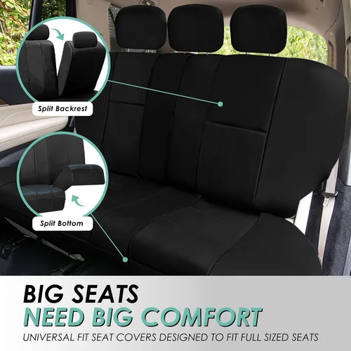 Miniatura 4 de Fundas para asiento de PU para carro de 3 filas FH Group FH-PU002, compatibles con airbag y división de asientos Negro