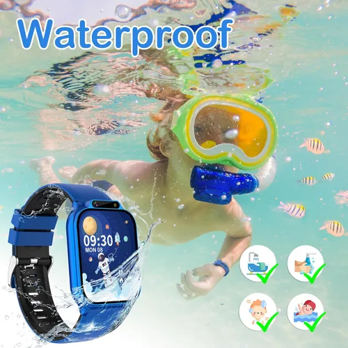 Miniatura 6 de Reloj inteligente para niños de 1.85 pulgadas con rastreador de actividad física, sin aplicación/teléfono, modos deportivos impermeables IP68, Azul