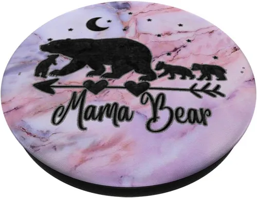 Miniatura 2 de Black Mama Bear and Three Cubs On Pink Gray Blue PopSockets PopGrip: agarre intercambiable para teléfonos y tabletas