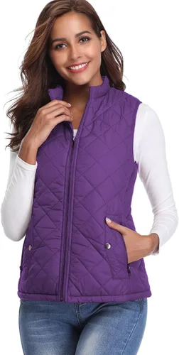 Miniatura 6 de Fuinloth - Chaleco acolchado para mujer, diseño de cuello alto, ligero, con cierre
