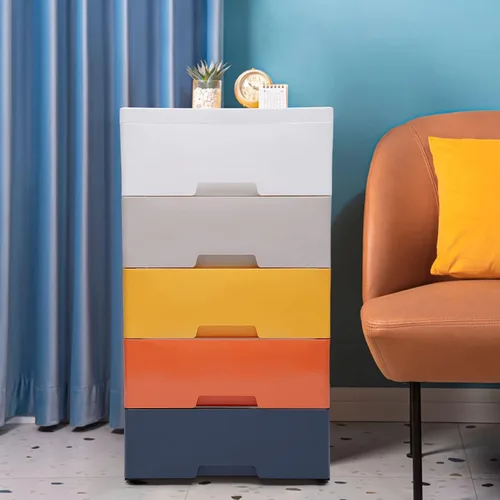 Miniatura 12 de Cajones de plástico de 5 capas, armario de almacenamiento con 6 cajones, cajones de armario, organizador alto para ropa, sala de juegos, muebles