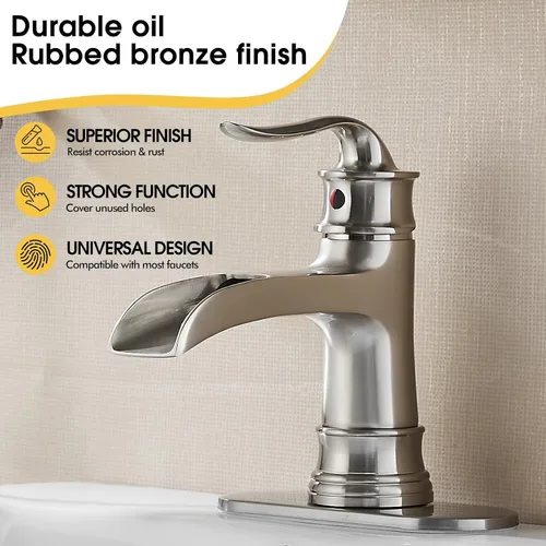 Miniatura 3 de FRANSITON Grifo de cascada para baño, una sola manija, un agujero, acabado de níquel cepillado, grifos de lavabo grandes (níquel cepillado)