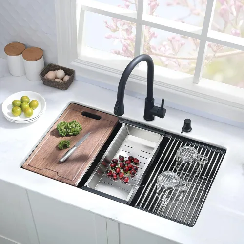 Miniatura 2 de Fregadero de cocina negro de 25 pulgadas para montaje inferior, fregadero de cocina de acero inoxidable negro de 25 x 19 pulgadas, fregadero