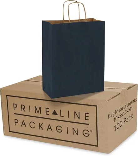 Miniatura 11 de Prime Line Packaging Bolsas de regalo de papel, bolsas de papel kraft azul marino con asas, bolsas de compras para pequeñas empresas, uso minorista