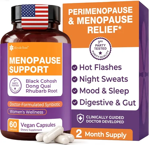 Suplemento completo de apoyo para la menopausia para mujeres | Sinbiótico de menopausia con cohosh negro, Dong Quai, raíz de ruibarbo | Ayuda a