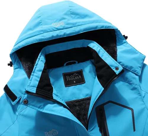 Miniatura 5 de Pooluly - Chaqueta de invierno para esquísnowboard para mujer, con capucha, impermeable, rompeviento