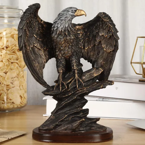 Miniatura 2 de H&W Estatua patriótica de águila sobre rocas de 10.25 pulgadas de alto, pájaro salvaje, águila decorativa de bronce, figura de resina de pátina