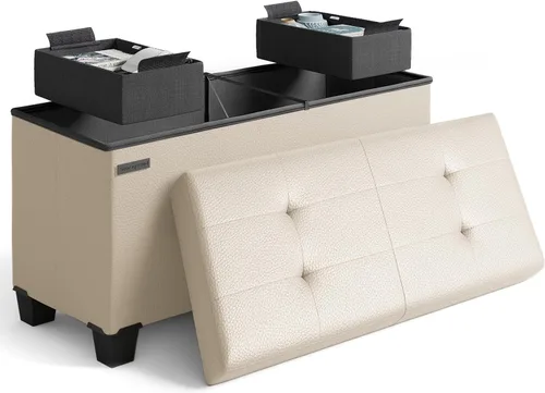 Miniatura 120 de Cubo otomano de almacenamiento con cubo pequeño, otomana cuadrada de 15 pulgadas con almacenamiento para sala de estar y dormitorio, reposapiés