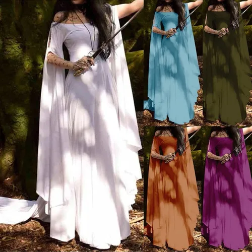 Miniatura 3 de FRMUIC Vestido de hada renacentista para mujer, disfraz irlandés medieval, vestido sexy de Halloween, vestido victoriano con hombros descubiertos