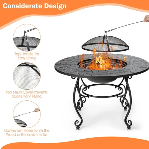 Miniatura 4 de Tangkula Mesa para fogata al aire libre, 4 en 1 de 36 pulgadas redonda para barbacoa de jardín con tapa, hoguera de leña para patio exterior