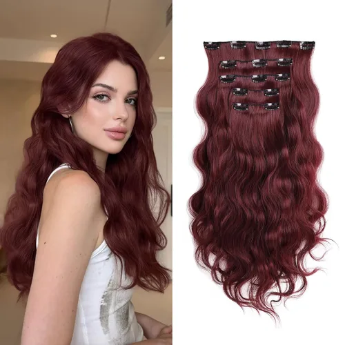 Miniatura 10 de Extensiones rubias onduladas con clip, de 18 pulgadas de largo, sintéticas, invisibles, gruesas, postizas, para mujeres, 5 piezas, rizadas, suaves