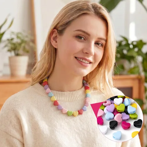 Miniatura 5 de PAGOW 72pcs Colorful Acrylic Heart Beads, Large Hole Pony Beads Bulk, Cute Heart Charm Accessories for Jewelry Making Keychain DIY Craft Wedding