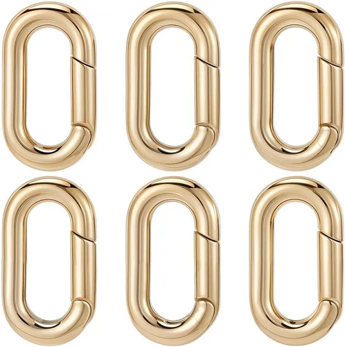 Miniatura 20 de SUNNYCLUE 1 caja de 6 piezas de 3 tamaños de latón ovalados llaveros de puerta de resorte, pequeño llavero de oro de 18 quilates, mosquetón, cierres