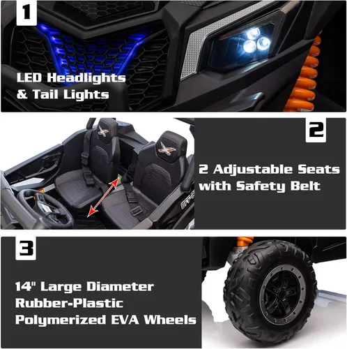 Miniatura 4 de XXXL - Vehículo eléctrico UTV de 24 V y 2 plazas para niños, vehículo eléctrico con batería UTV con control remoto con motores de 4 x 100 W