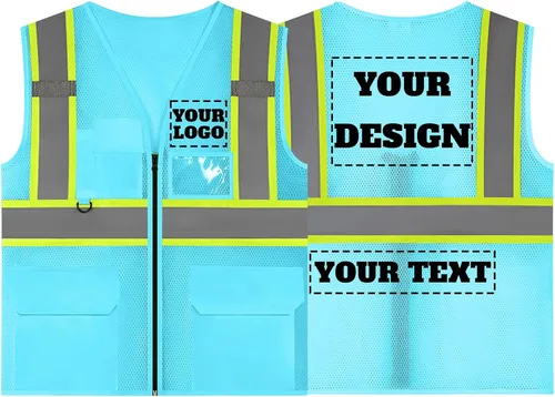 Miniatura 8 de Chaleco de seguridad reflectante de malla con logotipo personalizado con cremallera Chaleco de alta visibilidad para construcción al aire libre Ropa