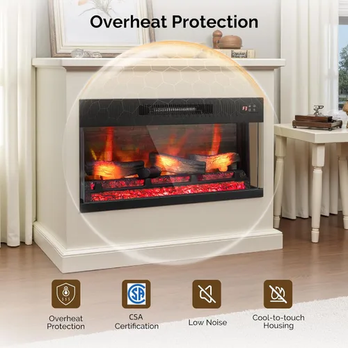 Miniatura 4 de Bonnlo Chimenea eléctrica de vidrio de 3 caras de 28 pulgadas de ancho con aplicación y control remoto, calentador de chimenea falso realista con 6
