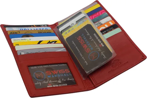 Miniatura 5 de Swiss Marshall Cartera larga de cuero genuino con bloqueo RFID, Cn Rojo, Plegable