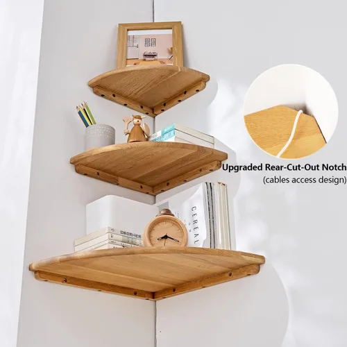 Miniatura 2 de Estantes esquineros para montaje en pared, estantes flotantes de madera de roble de 10 pulgadas, juego de 2 estantes pequeños de extremo redondo