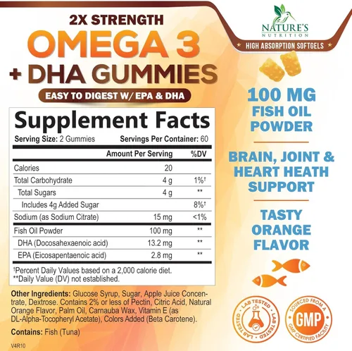 Miniatura 2 de Gomitas de aceite de pescado Omega 3 – Suplemento de goma Omega 3 de triple fuerza con alta absorción DHA y EPA – Apoyo para el corazón