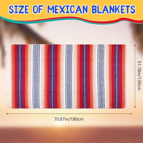 Miniatura 3 de 6 mantas mexicanas a granel de yoga auténtico, manta mexicana de sarape mexicano, manta grande de falsa a rayas coloridas con flecos para acampar al