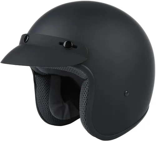 Miniatura 2 de TCMT Adult Motorcycle 3/4 Open Face Helmet with Visor Cafe Racer Cruiser DOT Approved Negro mate-A