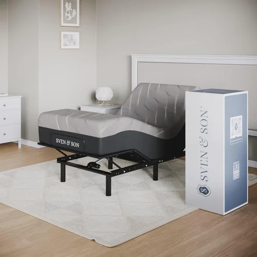 Sven & Son Essential - Base de cama ajustable tamaño twin XL + colchón de espuma viscoelástica de gel frío de 10 pulgadas, inalámbrica, fácil de