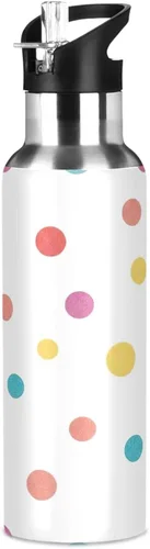 Miniatura 8 de Colorful Polka Dots White Insulated Stainless Steel Water Bottle with Straw 32 Oz Leakproof Water Bottles, BPA-Free Sports Water Bottle