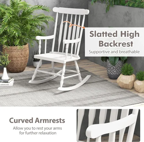 Miniatura 6 de Tangkula Mecedora para patio de madera de goma maciza, silla mecedora de porche al aire libre con marco de madera de goma, mecedora de madera