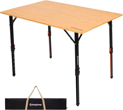 Miniatura 8 de KingCamp Mesa de camping plegable de altura ajustable, mesa plegable de bambú de 4 partes para RV, camping al aire libre, portátil, mesa